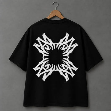 Black T-Shirt with Bold Tribal Emblem